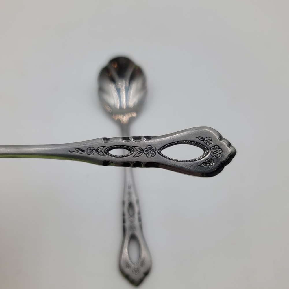 2pc Northland Stainless Korea Shubert Sugar Spoons Floral Cutout Handle